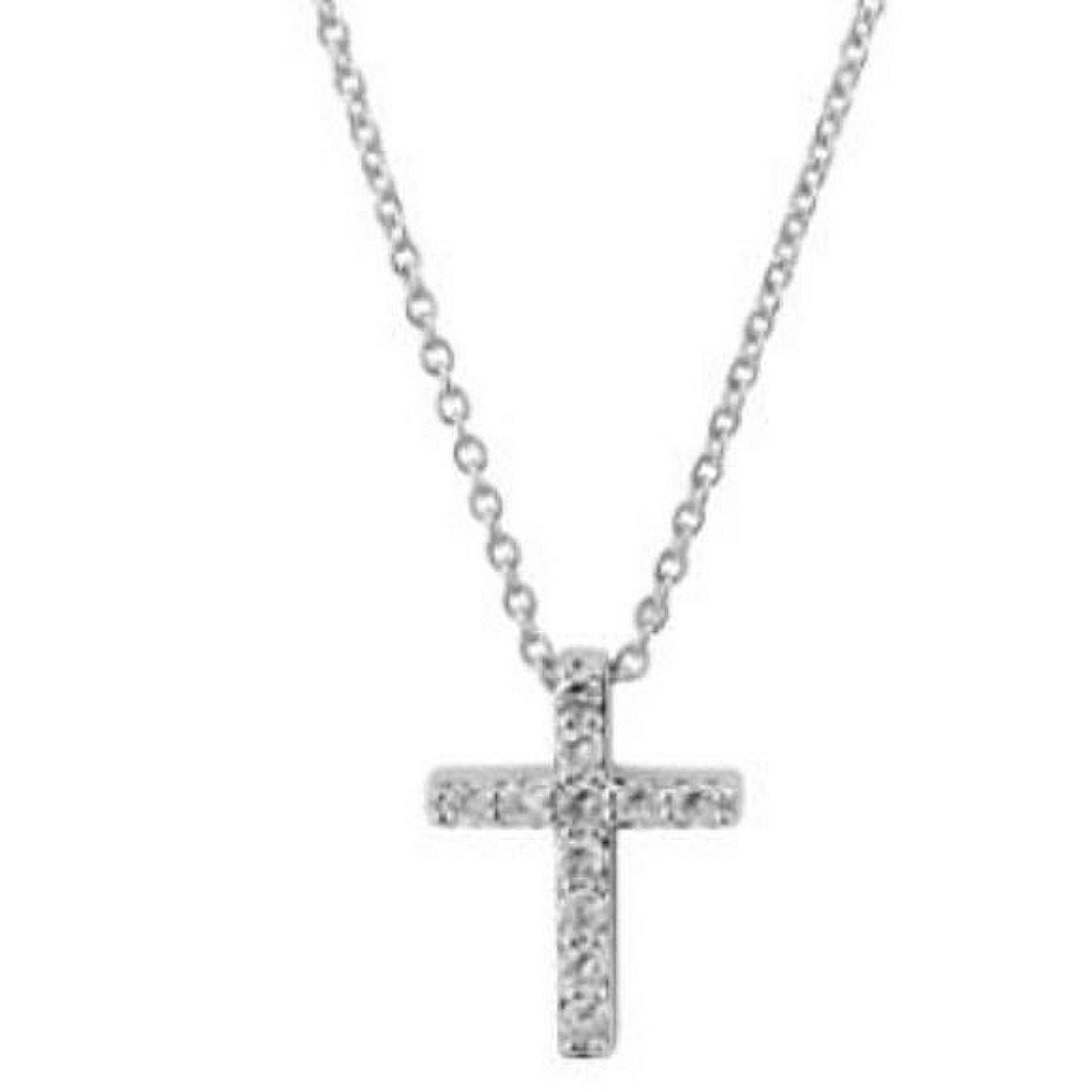 Delicate Cross Necklace in Sterling Silver & Moissanite